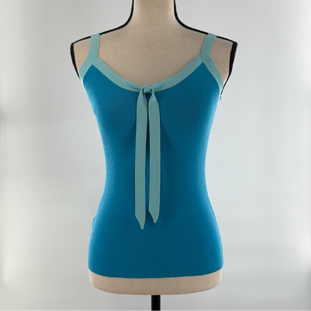 Ann Taylor XS Knit Tank Top Blue with Bow Front - Picture 10 of 12